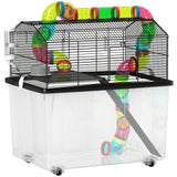 PawHut Hamster Cage with Deep Tray, Tube System, Perches & Ramps – Two-Tier Cage for Dwarf Hamsters