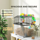 PawHut Hamster Cage with Deep Tray, Tube System, Perches & Ramps – Two-Tier Cage for Dwarf Hamsters