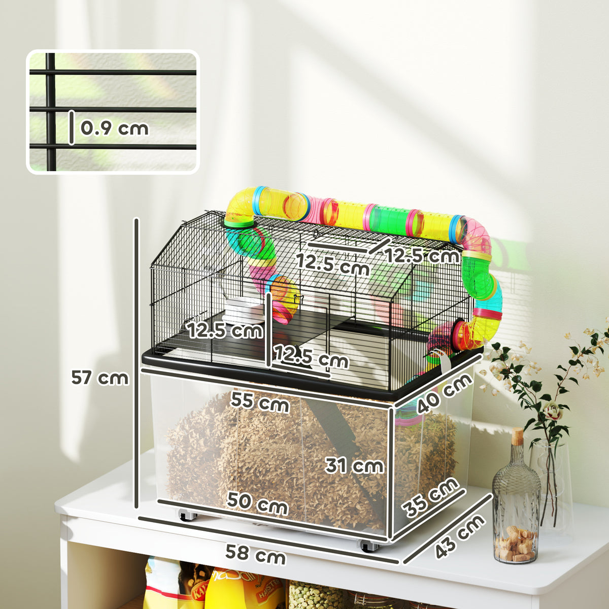 PawHut Hamster Cage with Deep Tray, Tube System, Perches & Ramps – Two-Tier Cage for Dwarf Hamsters