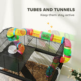 PawHut Hamster Cage with Deep Tray, Tube System, Perches & Ramps – Two-Tier Cage for Dwarf Hamsters