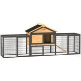 PawHut Outdoor Rabbit Hutch with Steel Run, Asphalt Roof & Removable Tray – Fir Wood, 2–3 Animals
