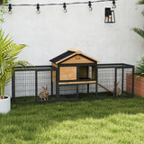 PawHut Outdoor Rabbit Hutch with Steel Run, Asphalt Roof & Removable Tray – Fir Wood, 2–3 Animals