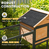 PawHut Outdoor Rabbit Hutch with Steel Run, Asphalt Roof & Removable Tray – Fir Wood, 2–3 Animals