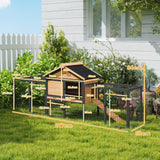PawHut Outdoor Rabbit Hutch with Steel Run, Asphalt Roof & Removable Tray – Fir Wood, 2–3 Animals