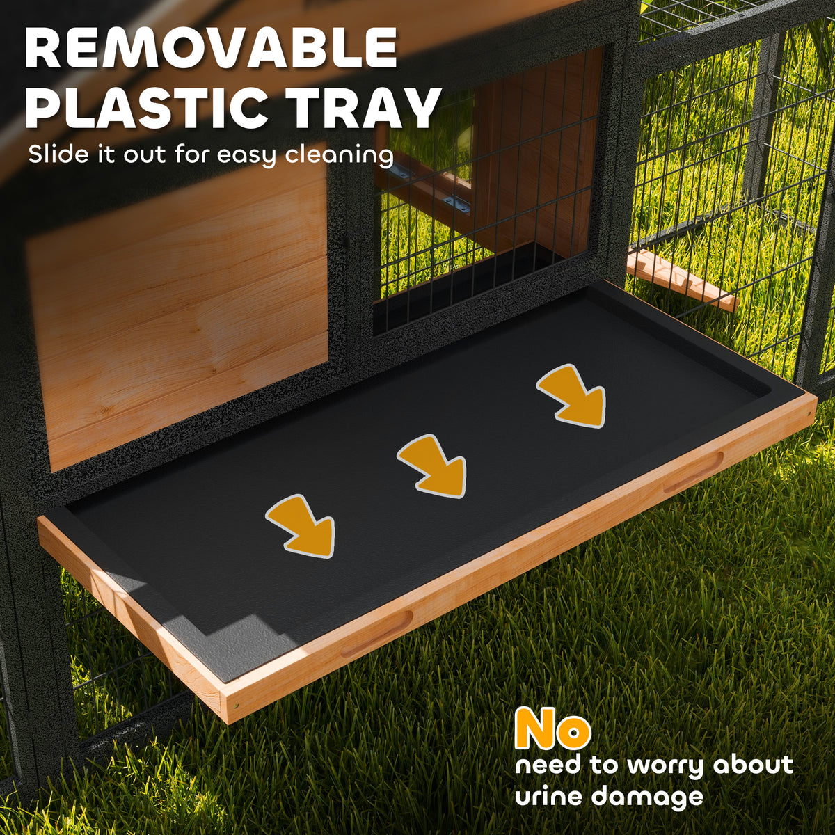 PawHut Outdoor Rabbit Hutch with Steel Run, Asphalt Roof & Removable Tray – Fir Wood, 2–3 Animals