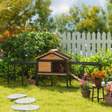 PawHut Outdoor Rabbit Hutch with Steel Run, Asphalt Roof & Removable Tray – Fir Wood, 2–3 Animals