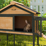 PawHut Outdoor Rabbit Hutch with Steel Run, Asphalt Roof & Removable Tray – Fir Wood, 2–3 Animals