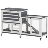 PawHut 2 Tier Rabbit Hutch with Run, Wheels, Openable Tops and 3 Plastic Trays – Small Animal House, Grey