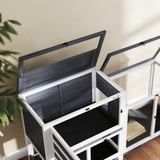 PawHut 2 Tier Rabbit Hutch with Run, Wheels, Openable Tops and 3 Plastic Trays – Small Animal House, Grey