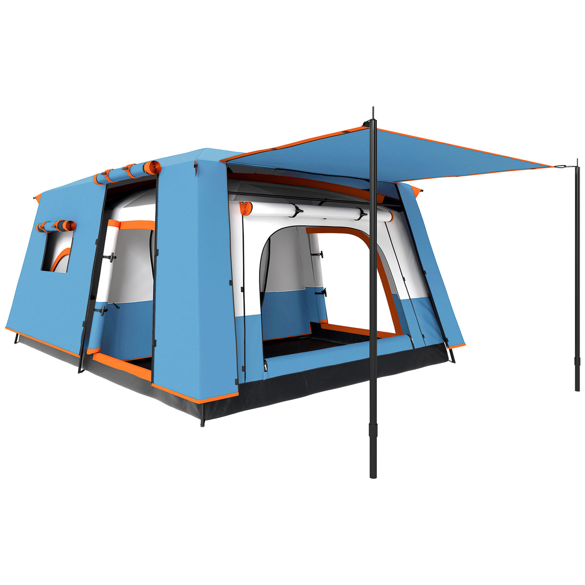 Outsunny 4-6 Man Camping Tent with 2 Bedrooms, Living Area & Porch – 3000mm Waterproof Family Tent, Blue