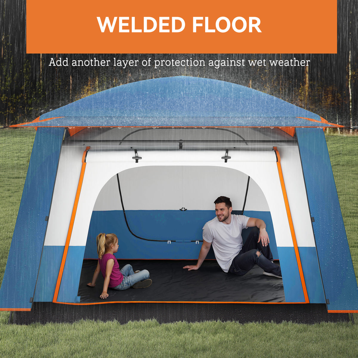 Outsunny 4-6 Man Camping Tent with 2 Bedrooms, Living Area & Porch – 3000mm Waterproof Family Tent, Blue