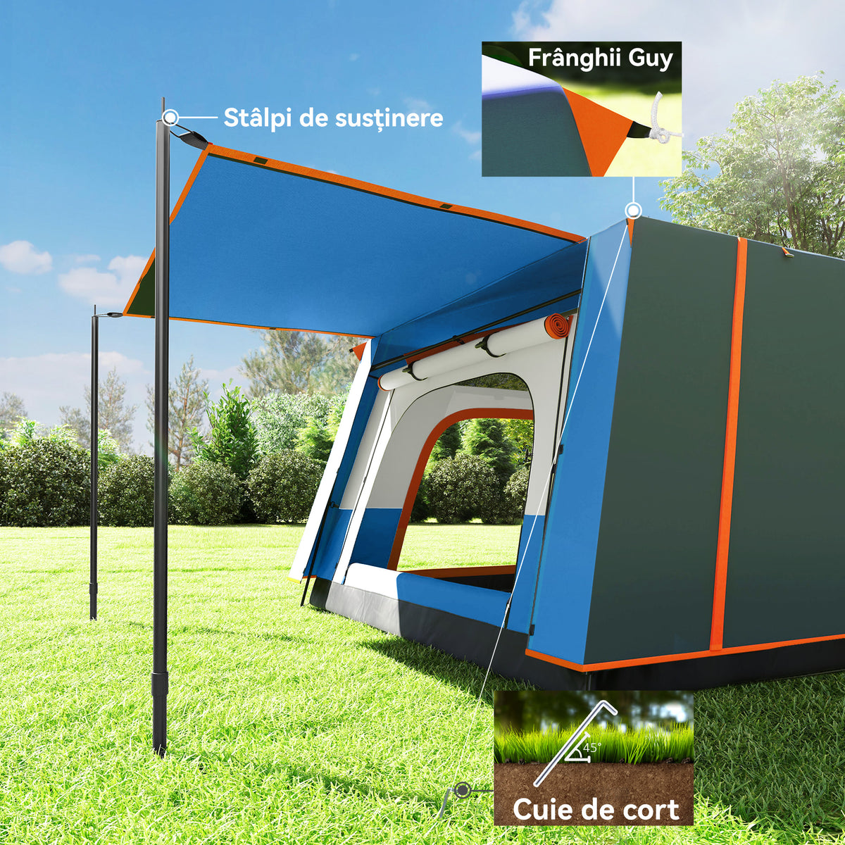 Outsunny 4-6 Man Camping Tent with 2 Bedrooms, Living Area & Porch – 3000mm Waterproof Family Tent, Blue