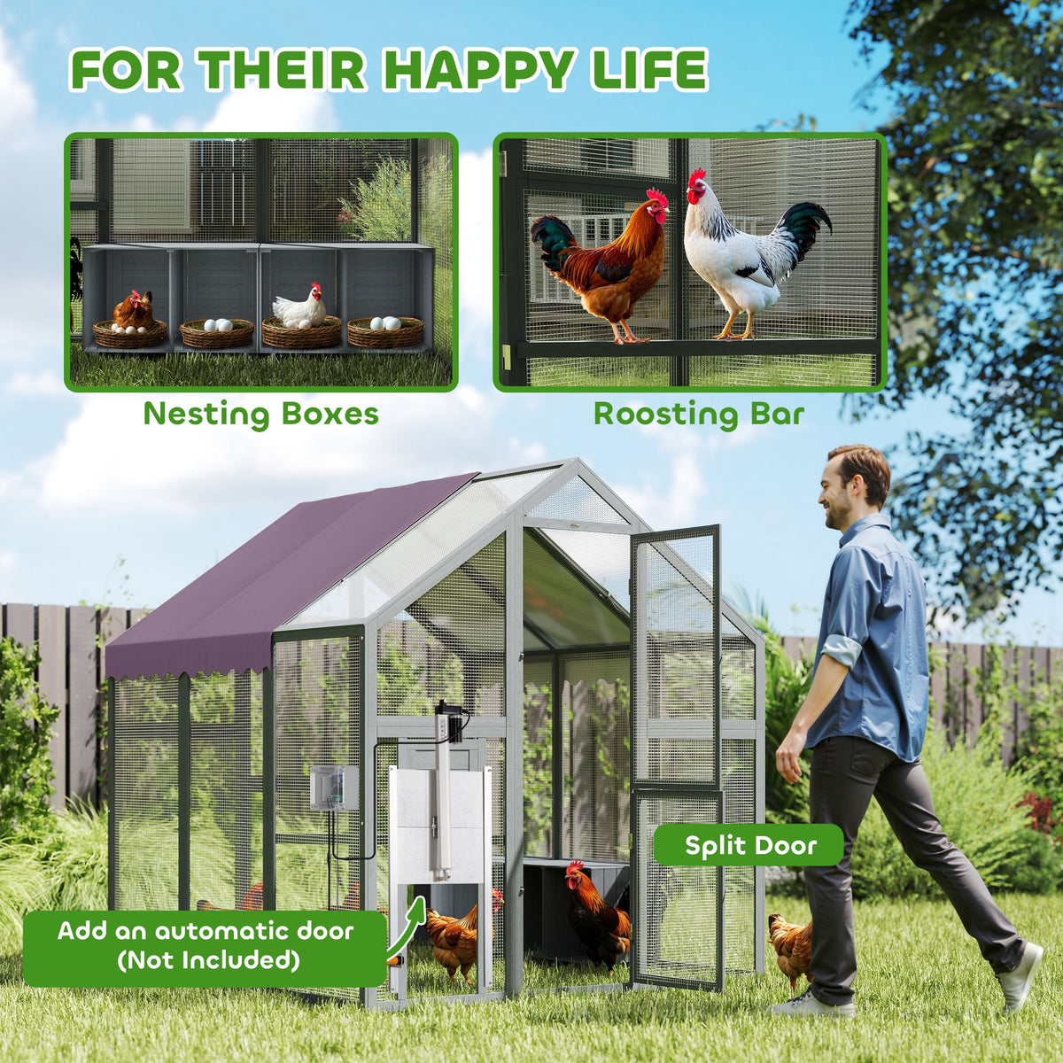 PawHut Large Walk In Chicken Run for 6-8 Poultry with Waterproof UV-Resistant Cover – Fir Wood Hen Enclosure, 1.7 x 1.8 x 1.8m