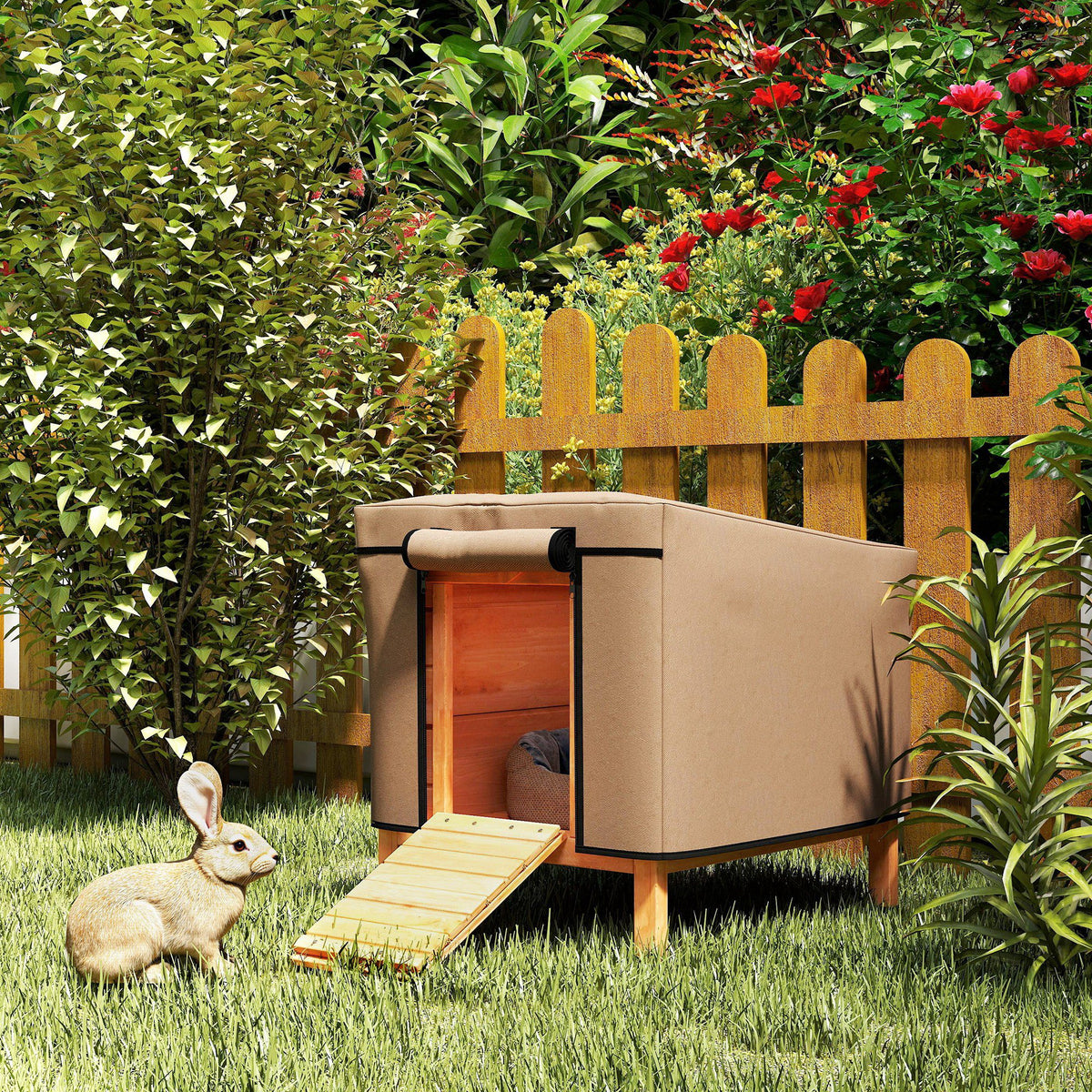 PawHut Waterproof Rabbit & Guinea Pig Hutch Cover – 600D Oxford Fabric for Model X-D2-0047, Brown