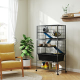 PawHut 5-Tier Rolling Small Animal Cage with Non-Slip Cloth-Covered Ramps, Storage Shelf & Wheels, Dark Grey