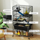 PawHut 5-Tier Rolling Small Animal Cage with Non-Slip Cloth-Covered Ramps, Storage Shelf & Wheels, Dark Grey