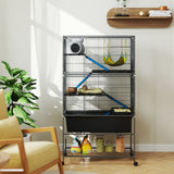 PawHut 5-Tier Rolling Small Animal Cage with Non-Slip Cloth-Covered Ramps, Storage Shelf & Wheels, Dark Grey