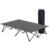 Outsunny Double Folding Camping Cot with Steel Frame & Carry Bag – Portable 2 Person Camp Bed, Charcoal Grey