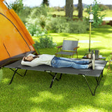 Outsunny Double Folding Camping Cot with Steel Frame & Carry Bag – Portable 2 Person Camp Bed, Charcoal Grey