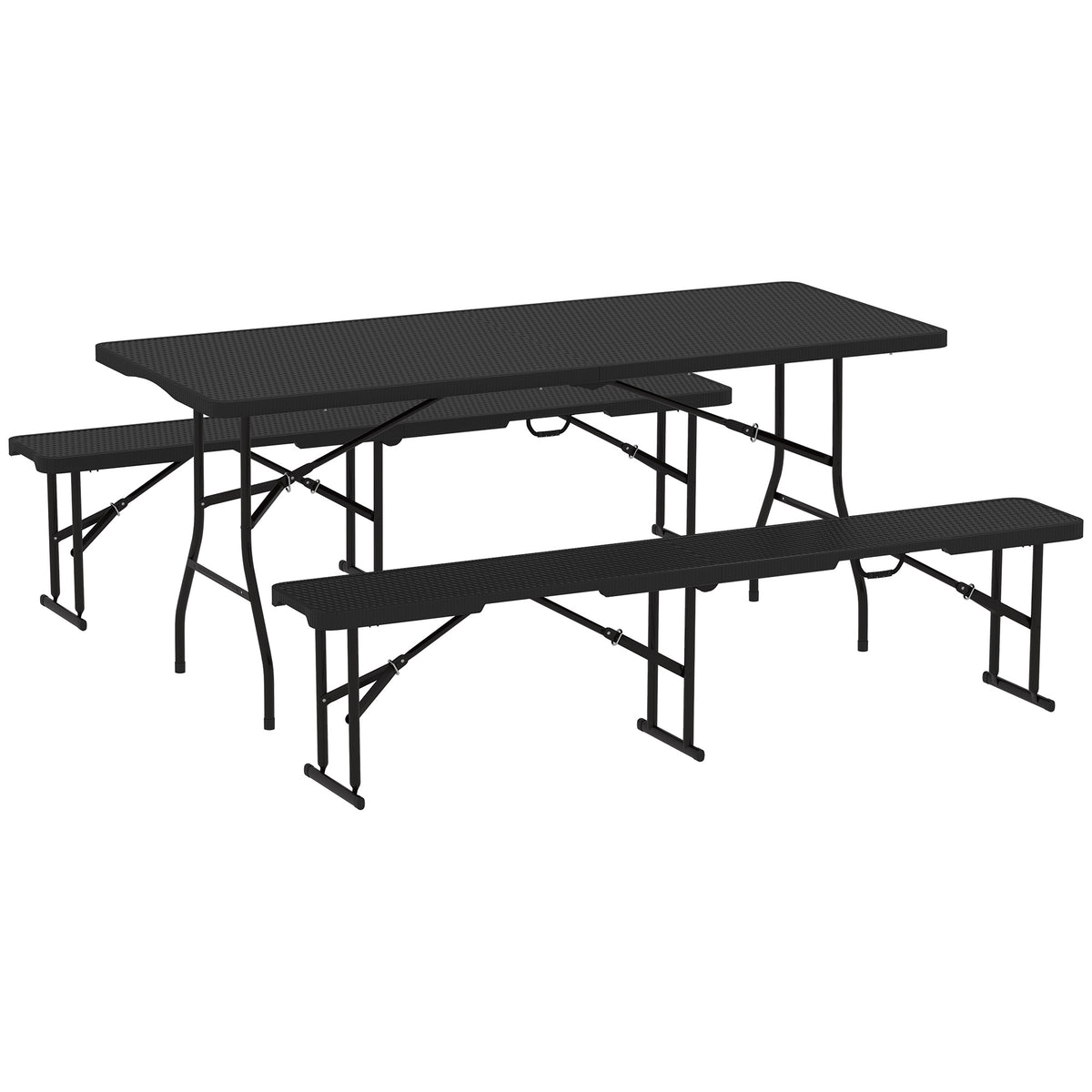 Outsunny Rattan Effect Folding Picnic Table and Bench Set with Handles – 3-Piece Outdoor Dining Set, Black