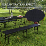 Outsunny Rattan Effect Folding Picnic Table and Bench Set with Handles – 3-Piece Outdoor Dining Set, Black