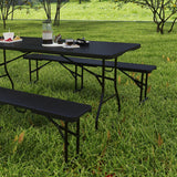 Outsunny Rattan Effect Folding Picnic Table and Bench Set with Handles – 3-Piece Outdoor Dining Set, Black