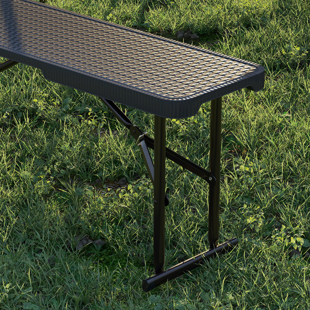 Outsunny Rattan Effect Folding Picnic Table and Bench Set with Handles – 3-Piece Outdoor Dining Set, Black