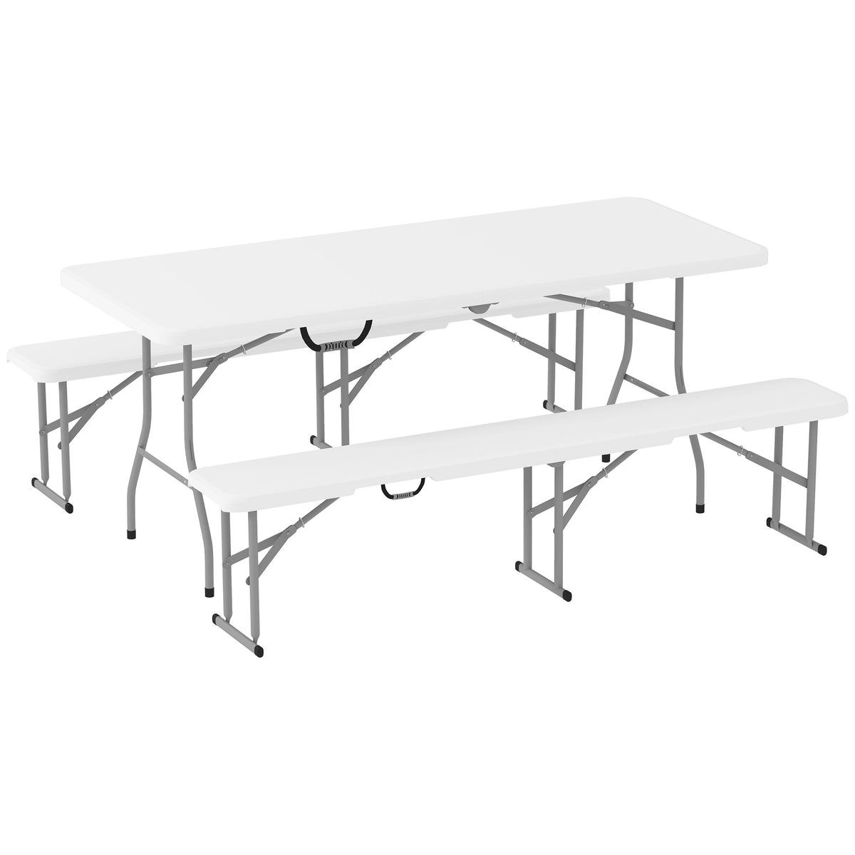 Outsunny 3 Piece Folding Picnic Table and Bench Set with Safety Locks & Carry Handles – Indoor/Outdoor, White