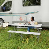 Outsunny 3 Piece Folding Picnic Table and Bench Set with Safety Locks & Carry Handles – Indoor/Outdoor, White