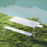 Outsunny 3 Piece Folding Picnic Table and Bench Set with Safety Locks & Carry Handles – Indoor/Outdoor, White