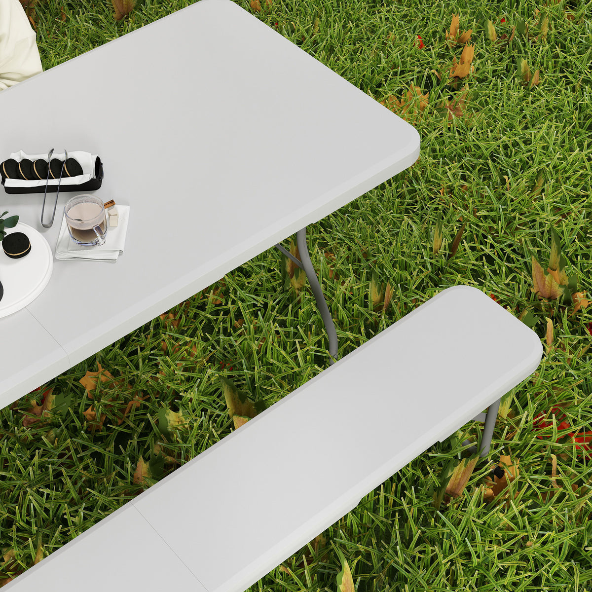 Outsunny 3 Piece Folding Picnic Table and Bench Set with Safety Locks & Carry Handles – Indoor/Outdoor, White