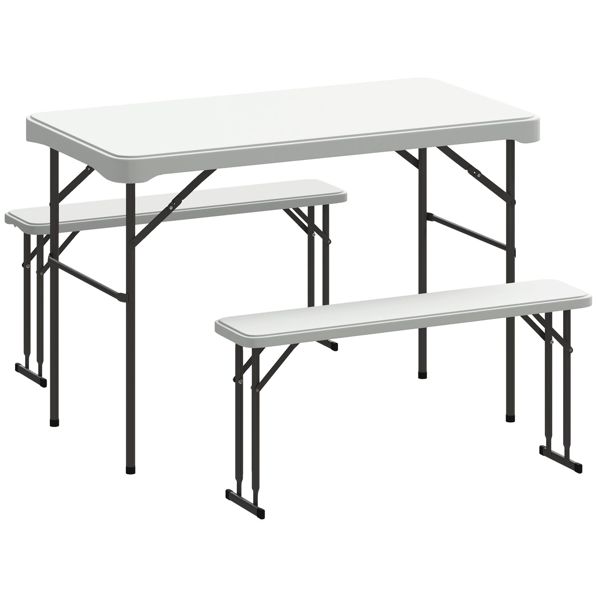 Outsunny 3 Piece Folding Picnic Table and Bench Set with Carry Handle – Portable HDPE Camping Table, Light Grey