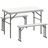 Outsunny 3 Piece Folding Picnic Table and Bench Set with Carry Handle – Portable HDPE Camping Table, Light Grey