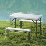 Outsunny 3 Piece Folding Picnic Table and Bench Set with Carry Handle – Portable HDPE Camping Table, Light Grey