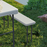 Outsunny 3 Piece Folding Picnic Table and Bench Set with Carry Handle – Portable HDPE Camping Table, Light Grey