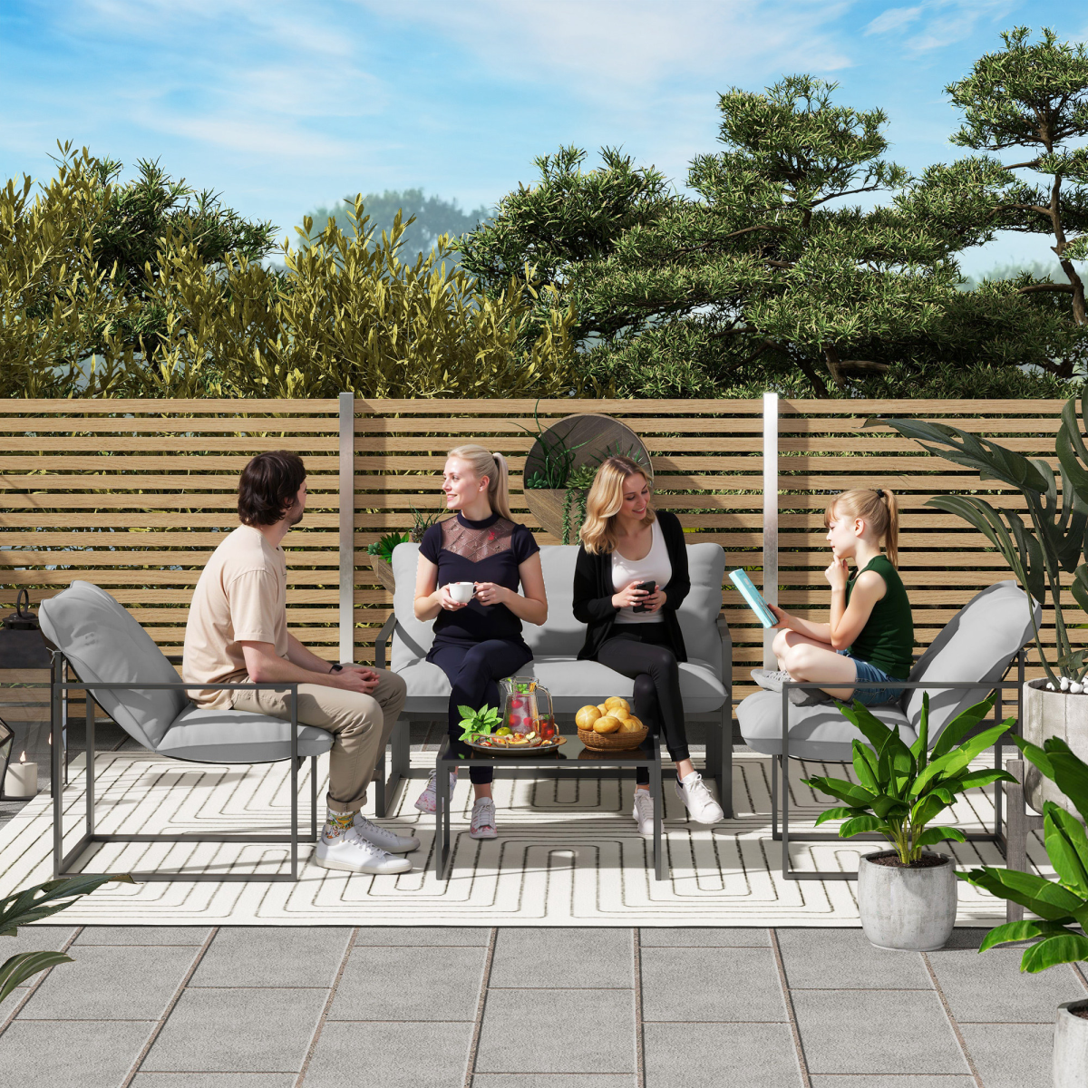 Close-up of the tempered glass coffee table top on the Outsunny garden sofa set