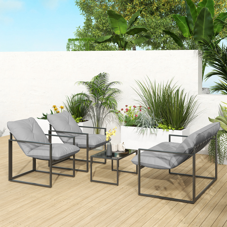 Outsunny garden armchair and loveseat with coffee table, front view