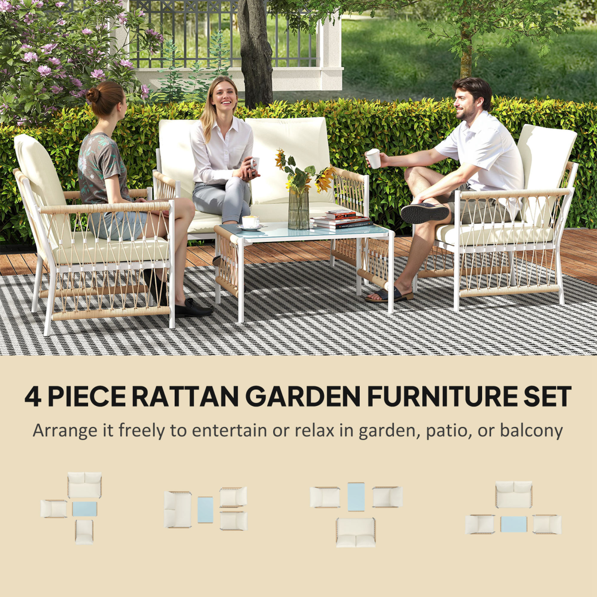 Close-up of the tempered glass coffee table top on the Outsunny rattan sofa set