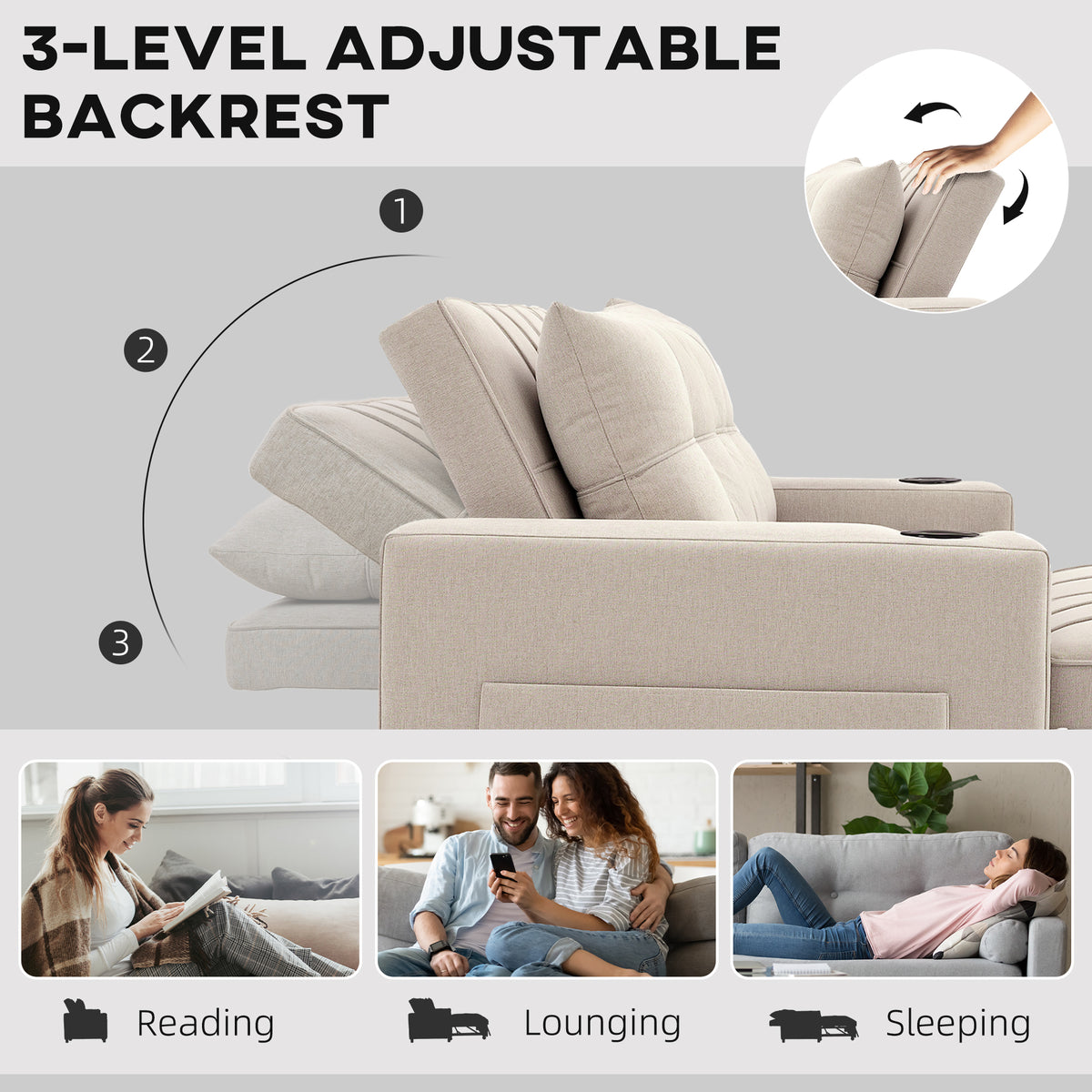 HOMCOM beige sofa bed cushions and pillow detail