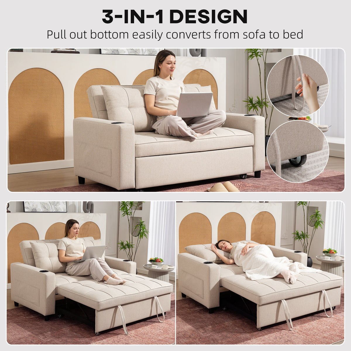 HOMCOM sofa bed adjustable backrest positions