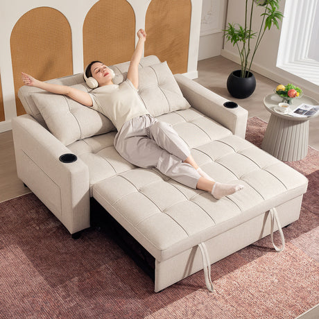 HOMCOM beige sofa bed folded flat as a bed