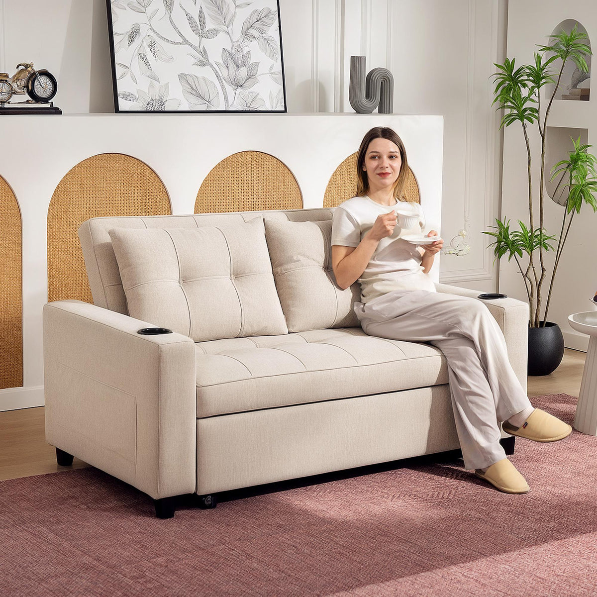 HOMCOM sofa bed side pocket and cup holder detail
