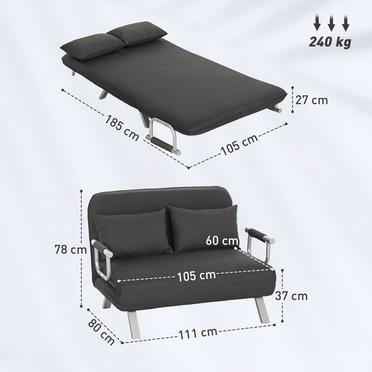 HOMCOM sofa bed dimensions diagram