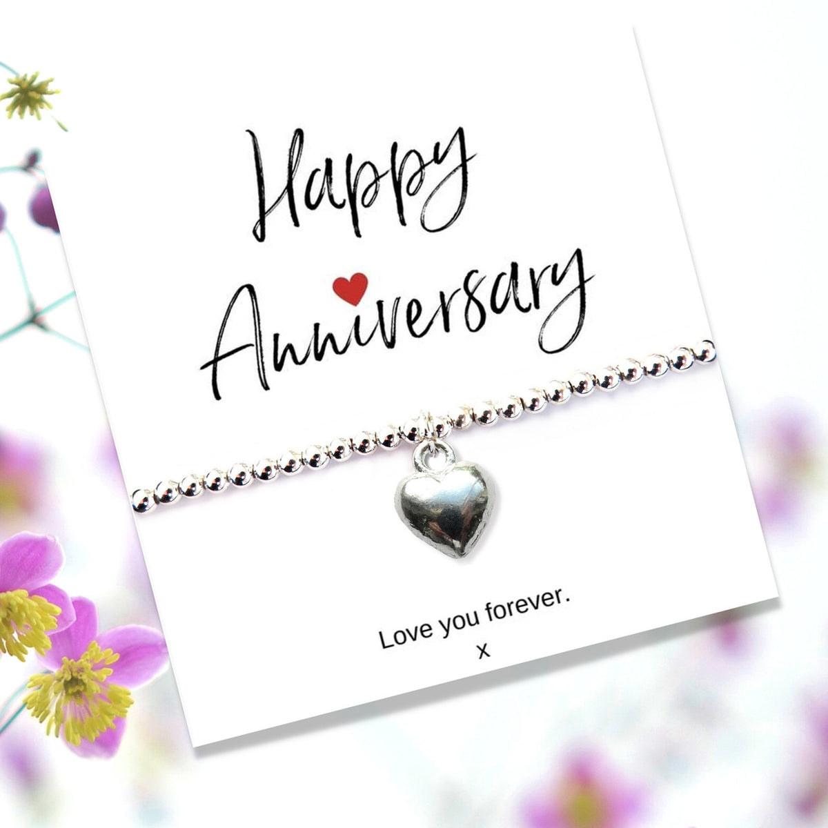 Aye Do Gifts Silver Heart Beaded Bracelet with Anniversary Message Card – Gift for Wife, Partner or Girlfriend