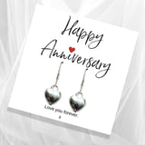 Aye Do Gifts Silver Heart Charm Earrings with Happy Anniversary Message Card and Black Gift Box