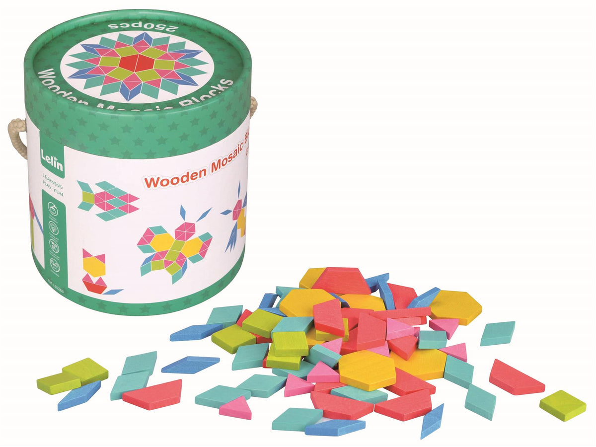 LELIN Wooden Mosaic Blocks Set, 250 Colourful Pieces – Educational Building and Sorting Toy for Ages 3+