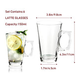 VINSANI Latte Glasses Set of 6 – Clear Glass for Lattes, Cappuccinos & Hot Chocolate