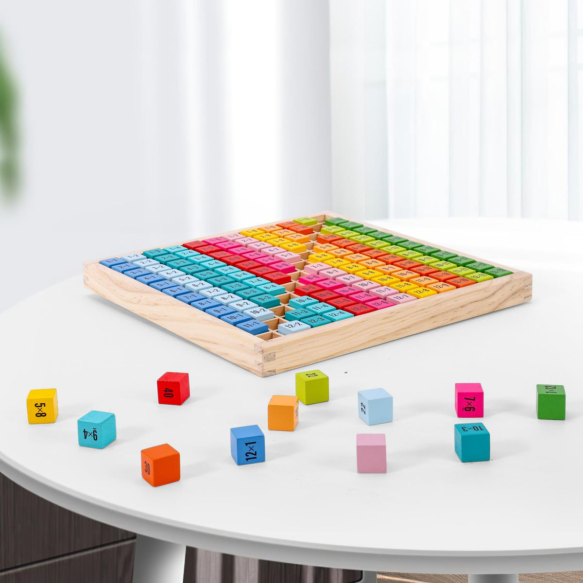 SOKA Wooden Times Table Learning Blocks with Grid Tray, 144 Pieces – Educational Maths Toy for Kids
