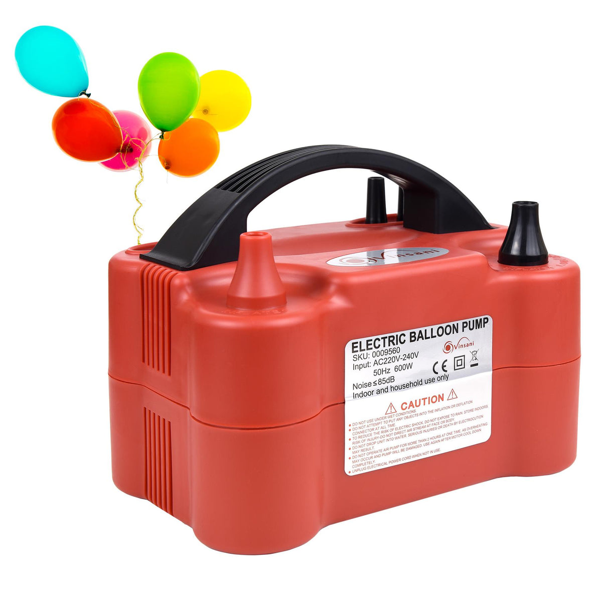 Vinsani 600W Electric Balloon Pump with Dual Nozzle and Manual/Auto Modes – Portable Party Inflator