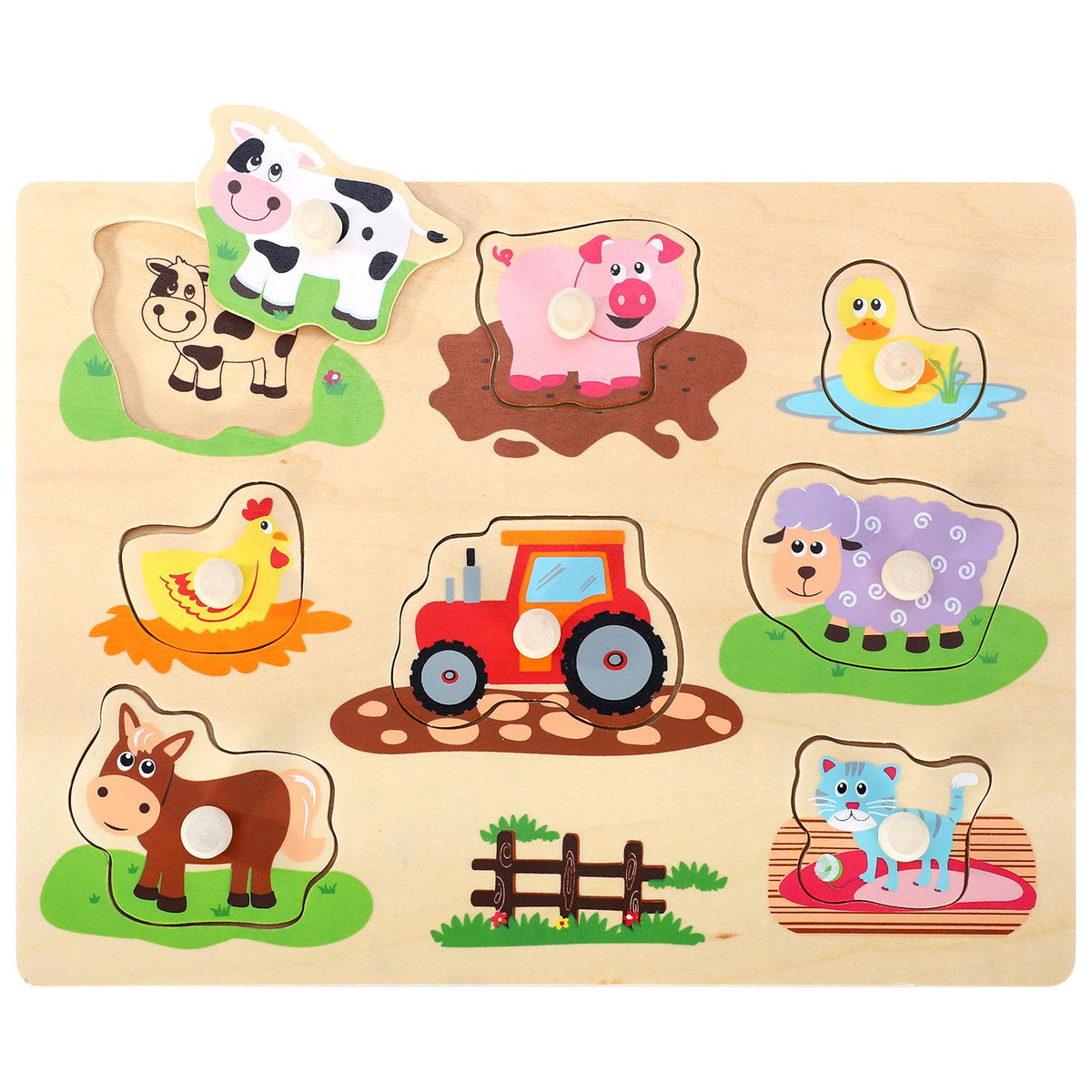 SOKA Farm Animals Peg Puzzle – Wooden Shape Sorting Toy for Young Children